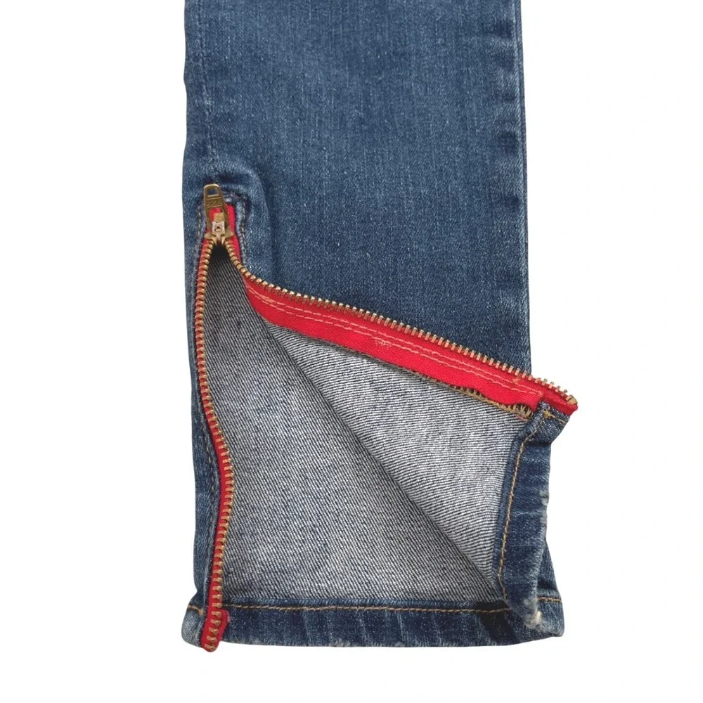 ETIENNE MARCEL Womens Blue Denim Skinny Jeans with‎ Red Zipper Ankle Size 24